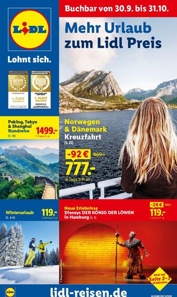 Prospekt Lidl - Lidl - Reise-Highlights gültig ab 30.09. bis 31.10. - seite 1
