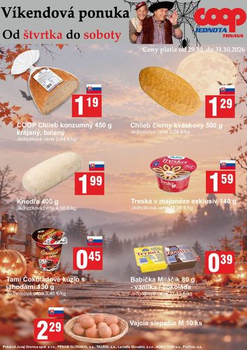 Leták COOP Jednota - COOP Jednota - Víkendová ponuka od 29.10. do 31.10. - strana 1