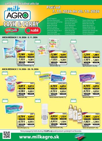 Leták Milk Agro - Milk Agro - Cash & Carry od 07.10. do 20.10. - strana 1