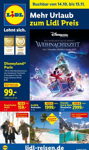 Prospekt Lidl - Lidl - Reise-Highlights gültig ab 14.10. bis 15.11. - seite 1