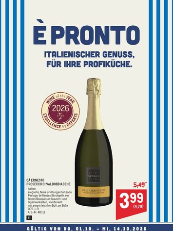 METRO-Flugblatt - Metro - Prosecco di Valdobbiadene gültig ab 01.10. bis 14.10. - seite 1