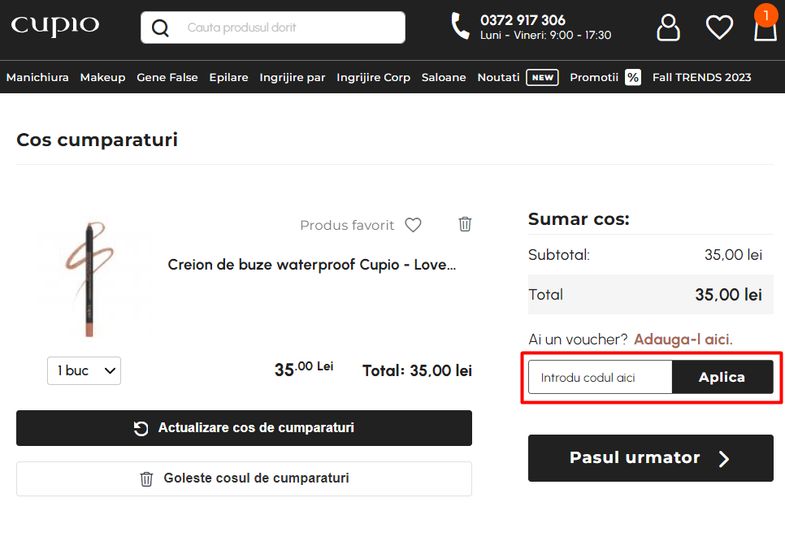 Cupio cod reducere