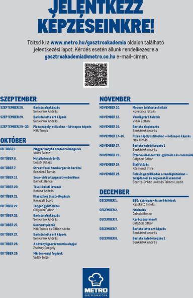 Akciós újság Metro - Metro - Gasztroakadémia - őszi képzési naptár érvényes 09.28.-tól 12.08.-ig - 2 oldal
