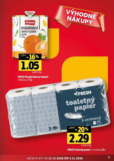 Leták FRESH - Fresh - Stredné a západné Slovensko od 22.10. do 04.11. - strana 23