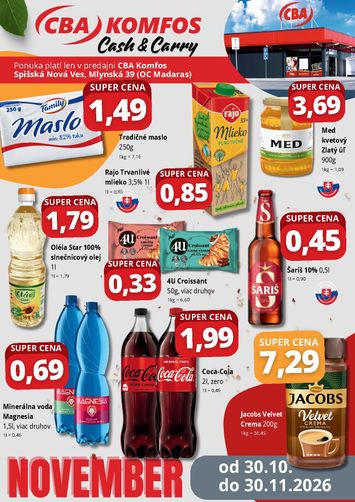 Leták CBA - CBA - Spišská Nová Ves od 30.10. do 30.11. - strana 1