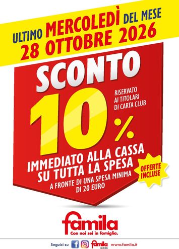 Volantino Famila - Famila - Sconto 10% Immediato Su Tutta La Spesa!! valido dal 28/10 al 28/10 - pagina 1