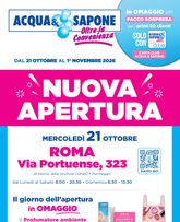 Acqua e Sapone - Nuova Apertura Roma valido da mercoledì 21/10/2026