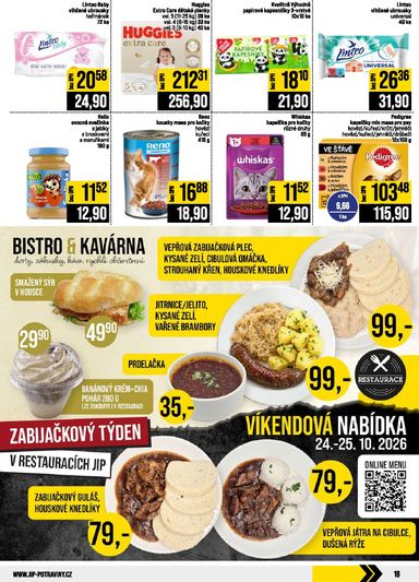 Leták JIP - JIP - Svět potravin - Brno, Ostrava - Hrabová, Praha - Bořanovice, Jilemnice, Karlovy Vary, Olomouc, Pardubice, Zlín, Polička od 21.10. do 27.10. - strana 19