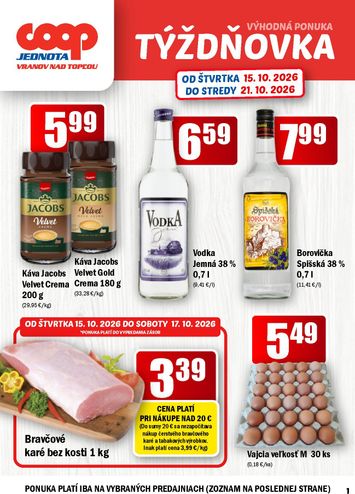 Leták COOP Jednota - COOP Jednota - Vranov nad Topľou od 15.10. do 21.10. - strana 1
