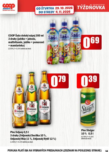 Leták COOP Jednota - COOP Jednota - Vranov nad Topľou od 29.10. do 04.11. - strana 13