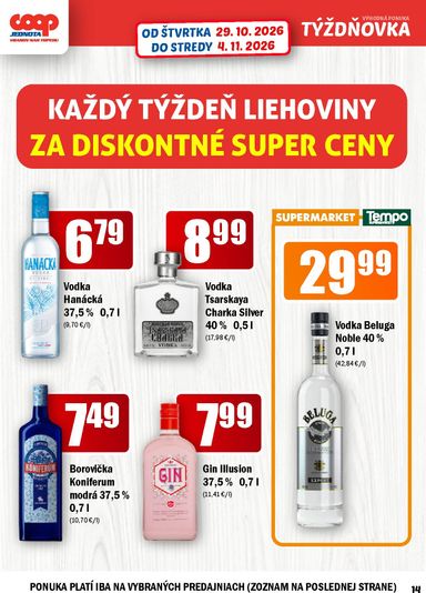 Leták COOP Jednota - COOP Jednota - Vranov nad Topľou od 29.10. do 04.11. - strana 14