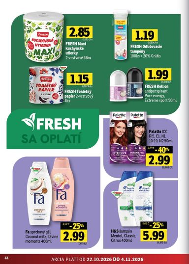 Leták FRESH - Fresh Východné Slovensko od 22.10. do 04.11. - strana 44