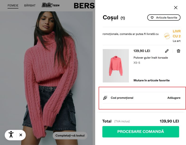 Cum aplicați un cod reducere Bershka
