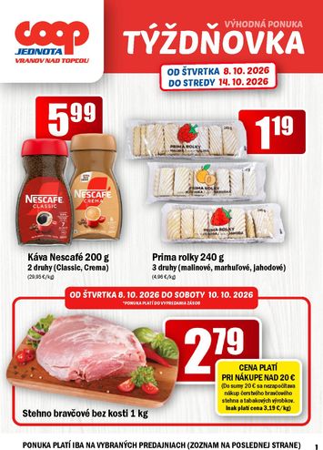 Leták COOP Jednota - COOP Jednota - Vranov nad Topľou od 08.10. do 14.10. - strana 1