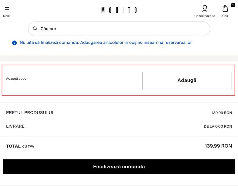 Cum aplicați un cupon reducere Mohito