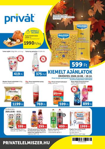 Akciós újság Privát Élelmiszer - Privát érvényes 10.08.-tól 10.14.-ig - 1 oldal
