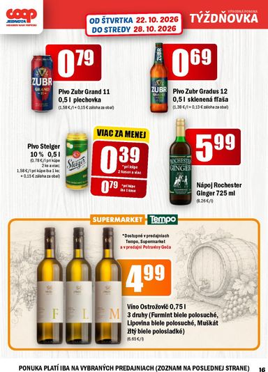 Leták COOP Jednota - COOP Jednota - Vranov nad Topľou od 22.10. do 28.10. - strana 16