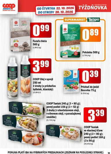 Leták COOP Jednota - COOP Jednota - Vranov nad Topľou od 22.10. do 28.10. - strana 11