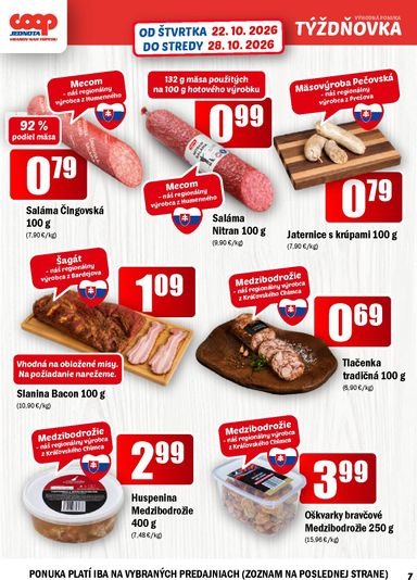 Leták COOP Jednota - COOP Jednota - Vranov nad Topľou od 22.10. do 28.10. - strana 7