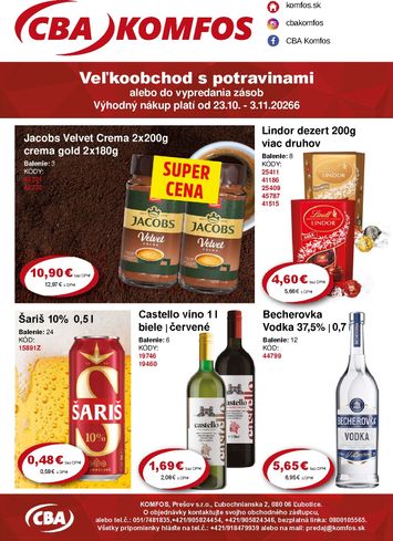 Leták CBA - CBA - Veľkoobchod od 23.10. do 03.11. - strana 1