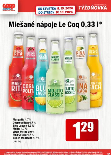 Leták COOP Jednota - COOP Jednota - Vranov nad Topľou od 08.10. do 14.10. - strana 12