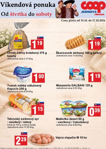 Leták COOP Jednota - COOP Jednota - Víkendová ponuka od 15.10. do 17.10. - strana 1
