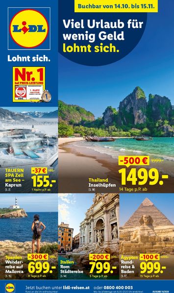 Lidl-Flugblatt - Lidl - Reise-Highlights gültig ab 14.10. bis 15.11. - seite 1
